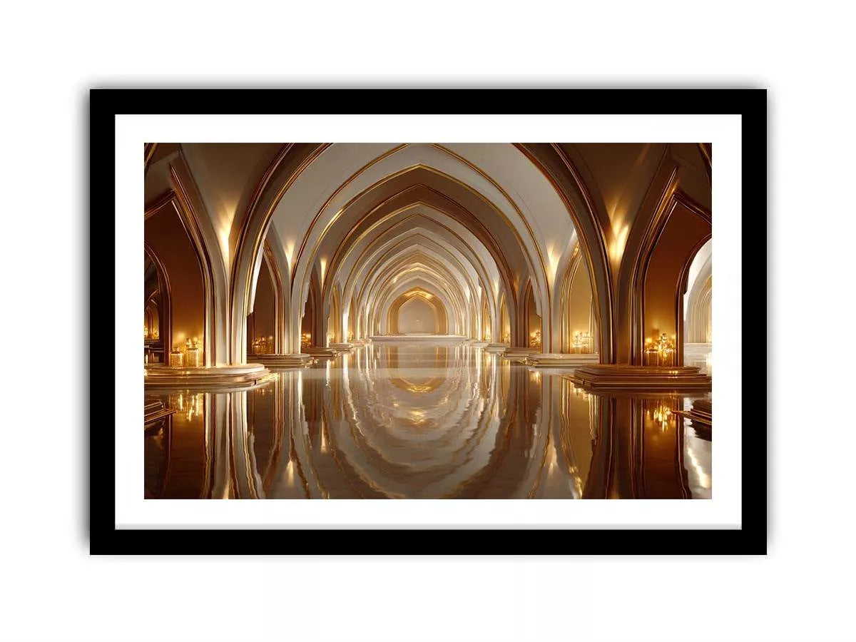 luxury gold architecture Canvas Print canvas palace arches reflection elegant interior decor modern artwork