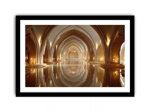 luxury gold architecture Canvas Print canvas palace arches reflection elegant interior decor modern artwork