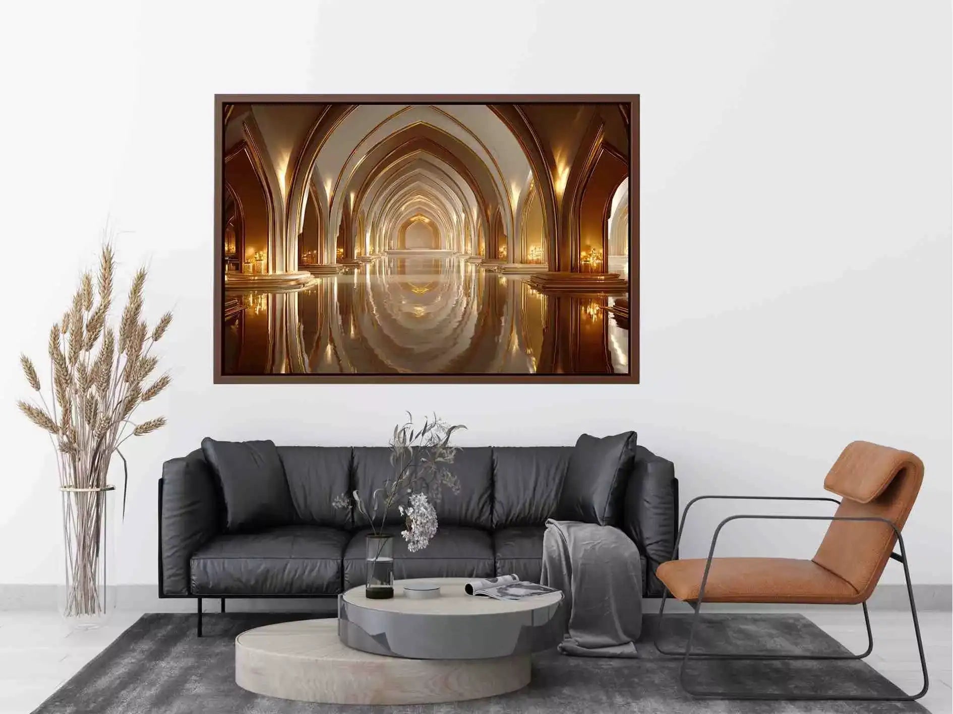 luxury gold architecture Canvas Print canvas palace arches reflection elegant interior decor modern artwork