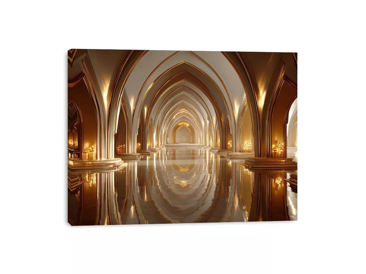 luxury gold architecture Canvas Print canvas palace arches reflection elegant interior decor modern artwork