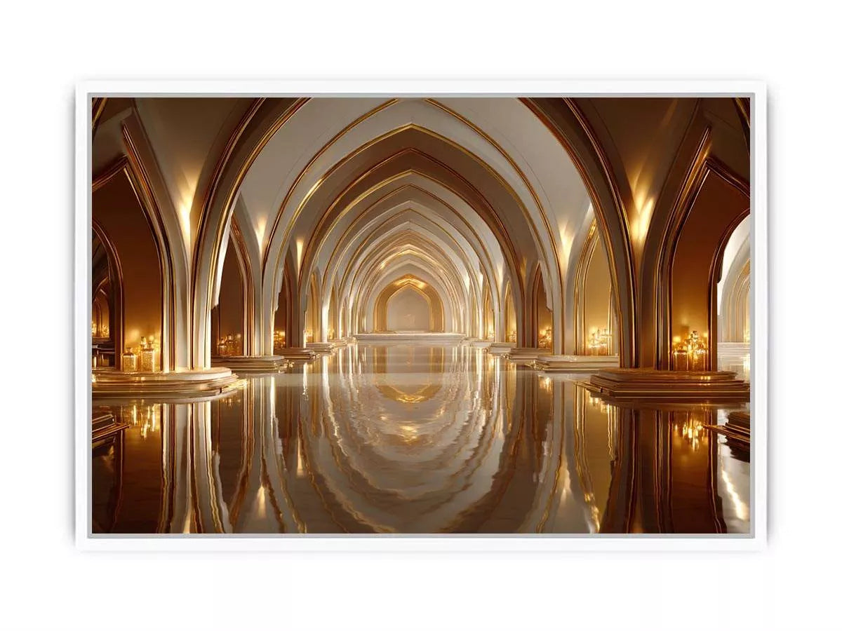 luxury gold architecture Canvas Print canvas palace arches reflection elegant interior decor modern artwork