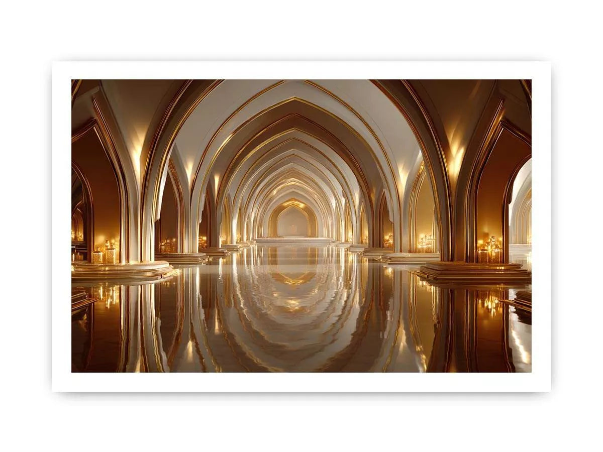 luxury gold architecture Canvas Print canvas palace arches reflection elegant interior decor modern artwork
