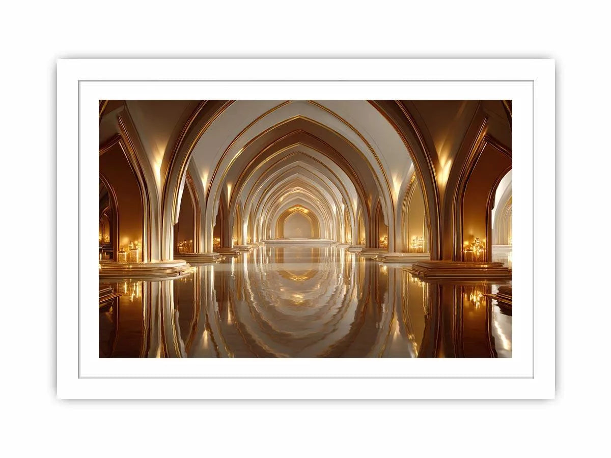 luxury gold architecture Canvas Print canvas palace arches reflection elegant interior decor modern artwork