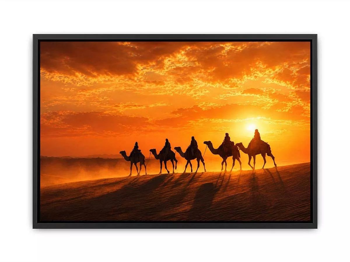 desert caravan wall art canvas camel silhouette sunset landscape minimal warm tones elegant decor