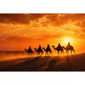 desert caravan wall art canvas camel silhouette sunset landscape minimal warm tones elegant decor