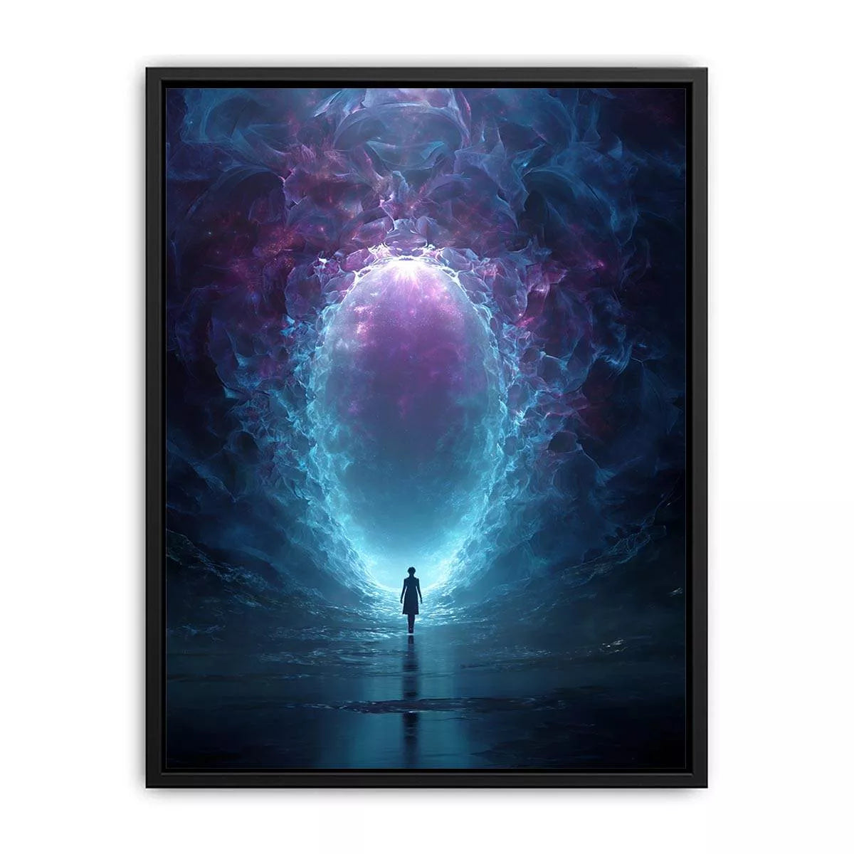 Surreal Cosmic Portal with Ethereal Light and Silhouette Figure – Sci Fi Canvas Print Canvas
