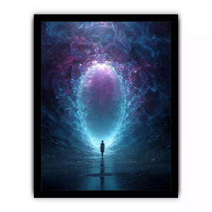 Surreal Cosmic Portal with Ethereal Light and Silhouette Figure – Sci Fi Canvas Print Canvas
