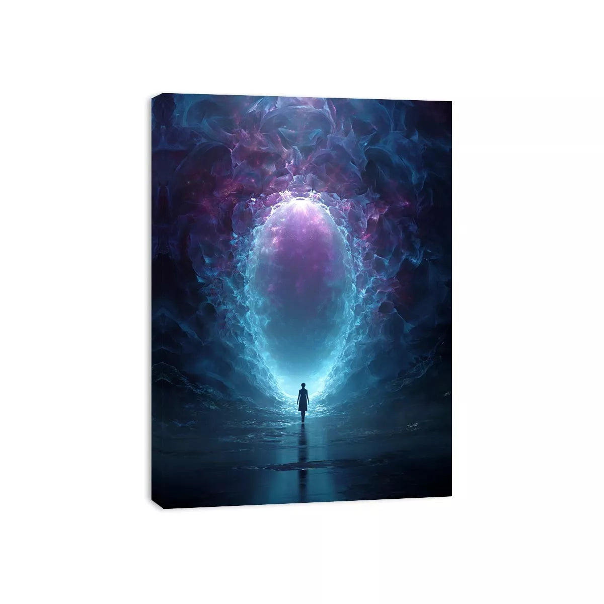 Surreal Cosmic Portal with Ethereal Light and Silhouette Figure – Sci Fi Canvas Print Canvas