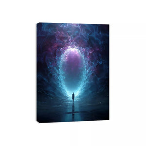 Surreal Cosmic Portal with Ethereal Light and Silhouette Figure – Sci Fi Canvas Print Canvas