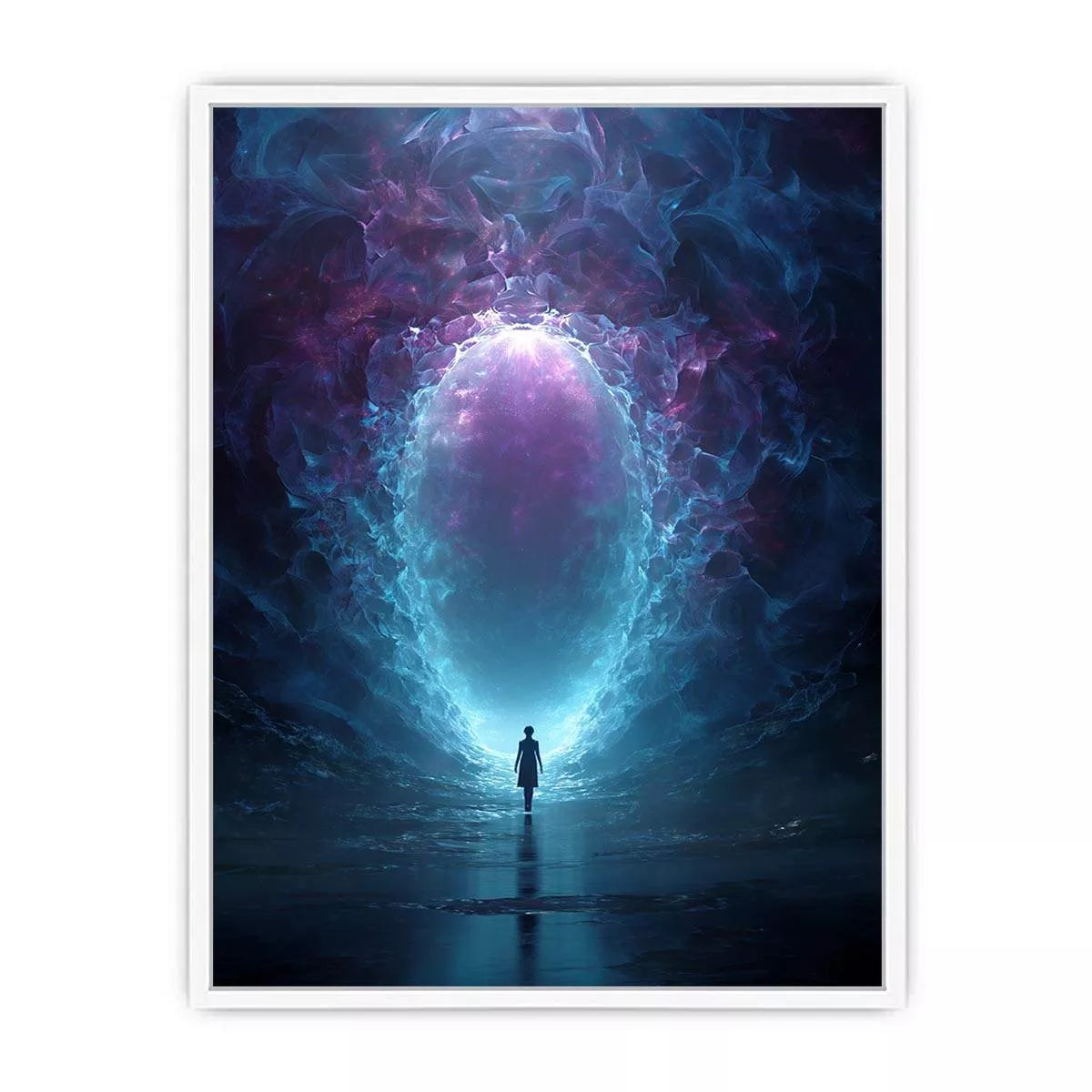 Surreal Cosmic Portal with Ethereal Light and Silhouette Figure – Sci Fi Canvas Print Canvas