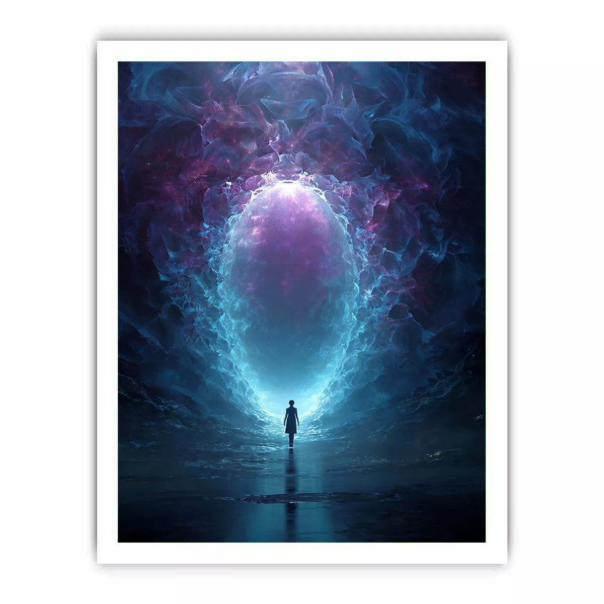 Surreal Cosmic Portal with Ethereal Light and Silhouette Figure – Sci Fi Canvas Print Canvas