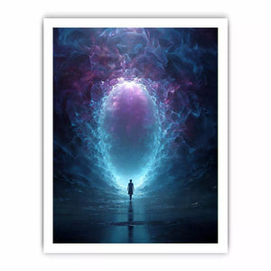 Surreal Cosmic Portal with Ethereal Light and Silhouette Figure – Sci Fi Canvas Print Canvas