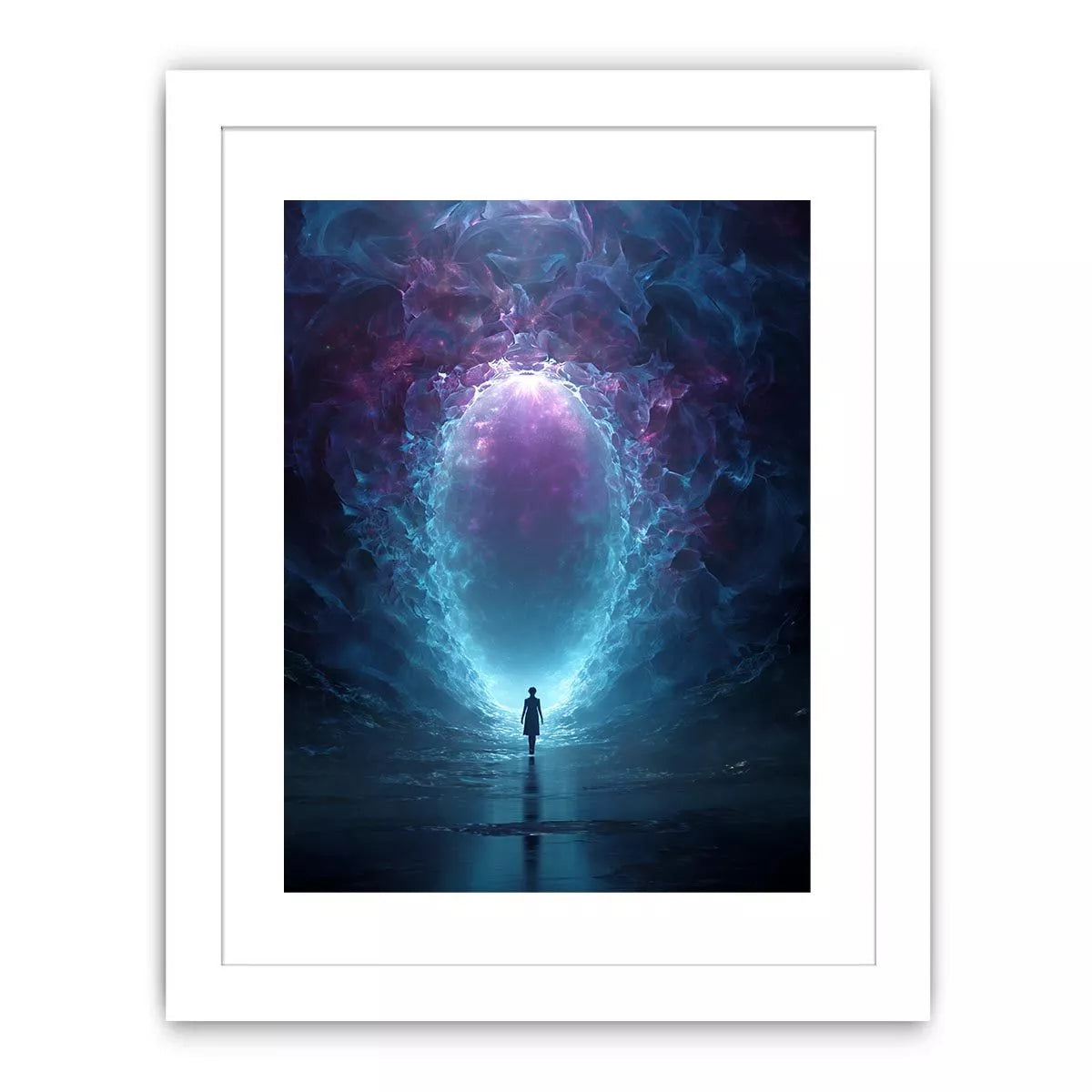 Surreal Cosmic Portal with Ethereal Light and Silhouette Figure – Sci Fi Canvas Print Canvas