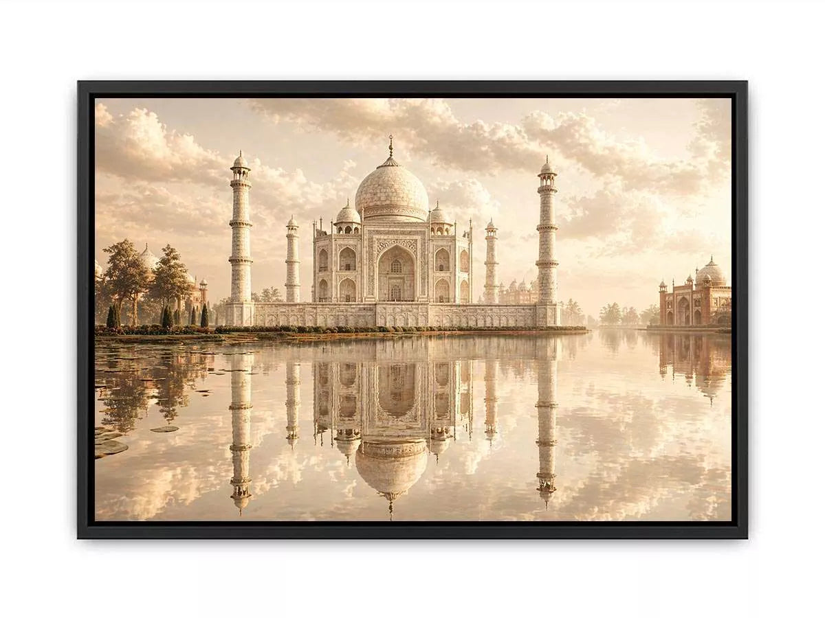 taj mahal sunset Canvas Print india luxury architecture canvas decor agra monument golden sky no reflection
