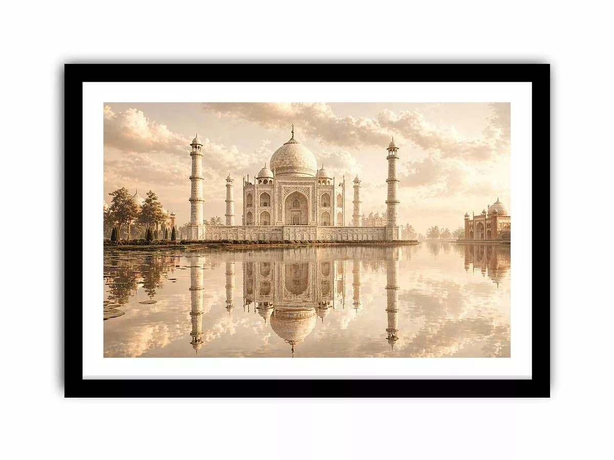 taj mahal sunset Canvas Print india luxury architecture canvas decor agra monument golden sky no reflection