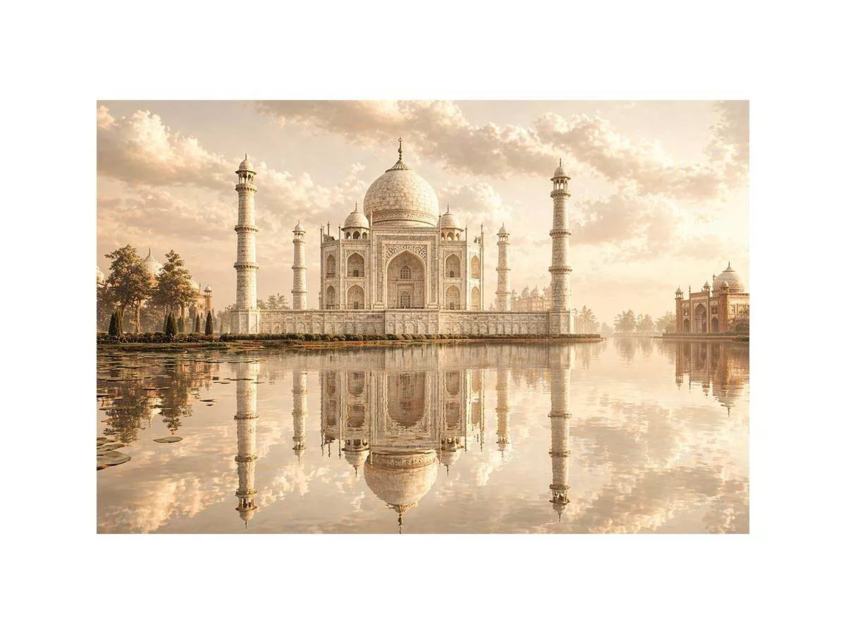 taj mahal sunset Canvas Print india luxury architecture canvas decor agra monument golden sky no reflection