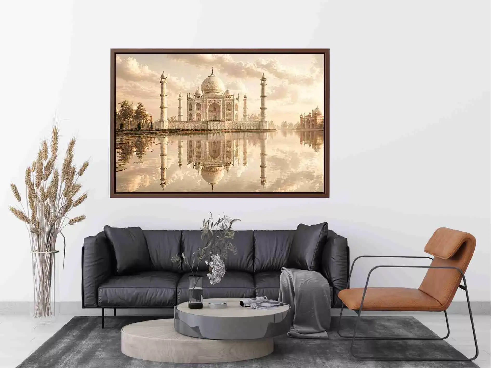 taj mahal sunset Canvas Print india luxury architecture canvas decor agra monument golden sky no reflection