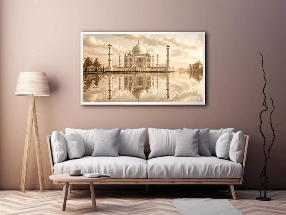 taj mahal sunset Canvas Print india luxury architecture canvas decor agra monument golden sky no reflection