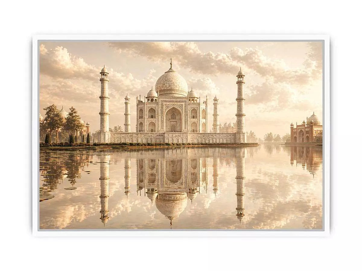 taj mahal sunset Canvas Print india luxury architecture canvas decor agra monument golden sky no reflection