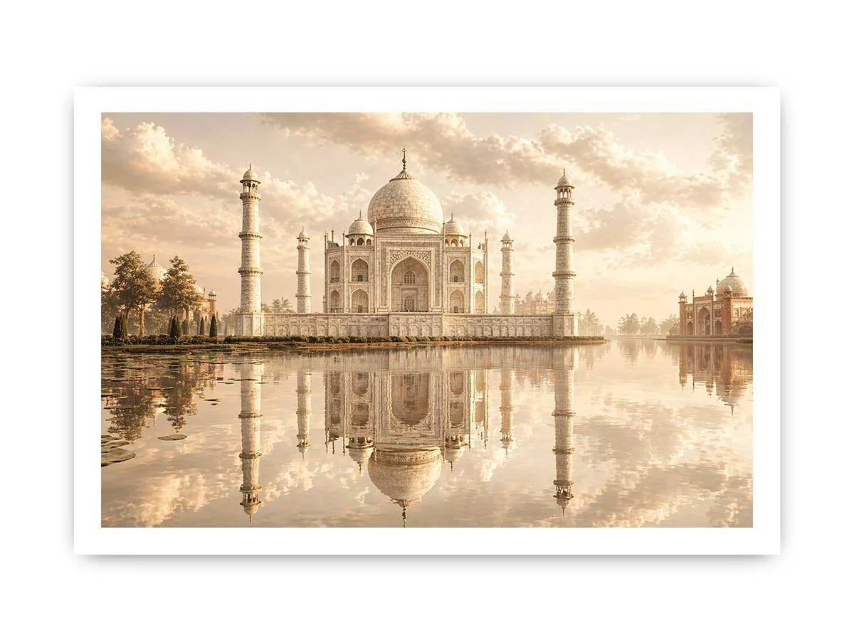taj mahal sunset Canvas Print india luxury architecture canvas decor agra monument golden sky no reflection