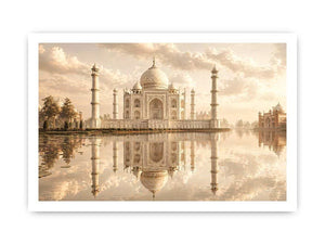 taj mahal sunset Canvas Print india luxury architecture canvas decor agra monument golden sky no reflection