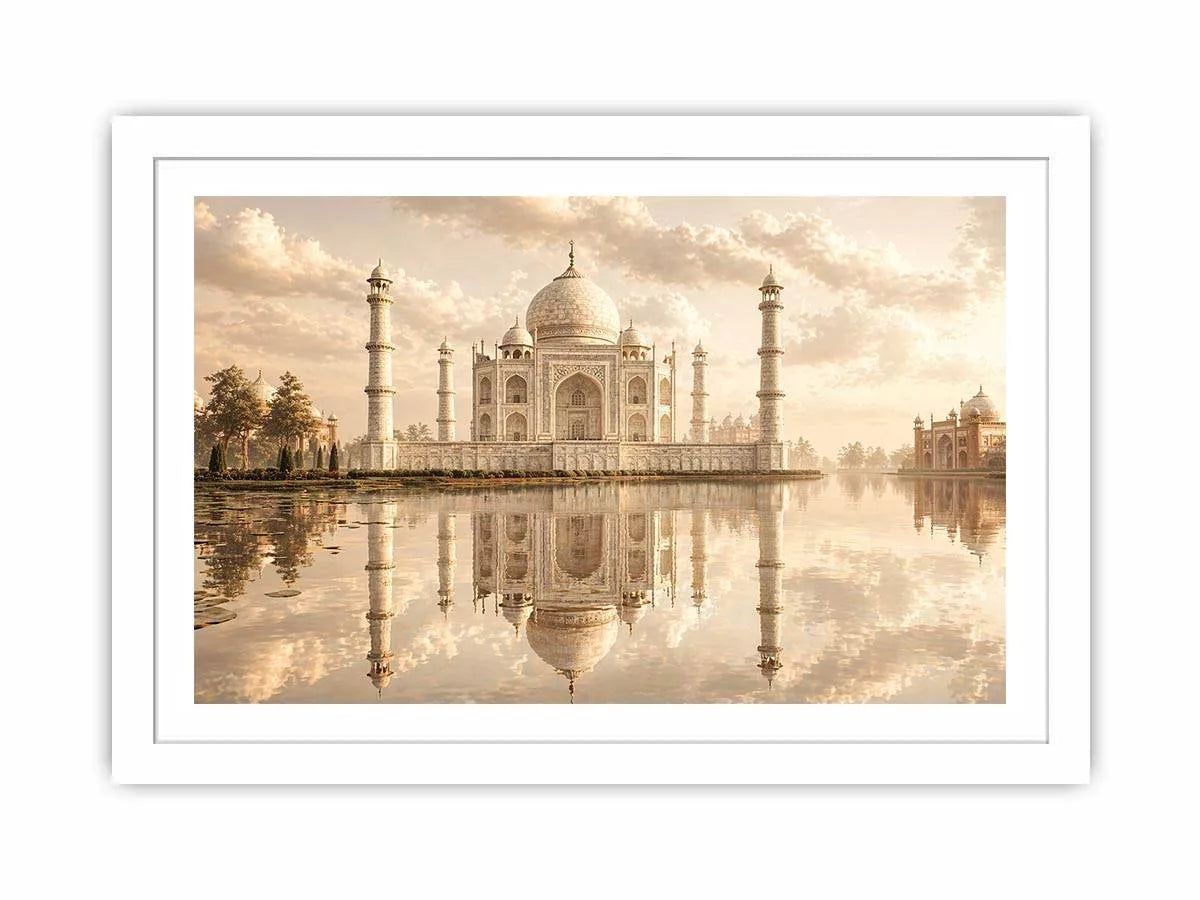 taj mahal sunset Canvas Print india luxury architecture canvas decor agra monument golden sky no reflection