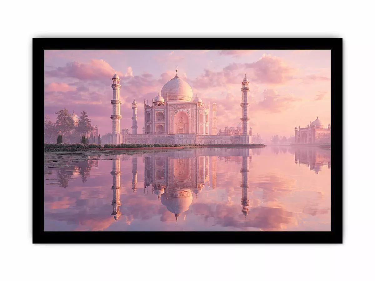 pastel taj mahal sunset Canvas Print india luxury architecture canvas decor agra monument golden sky no reflection