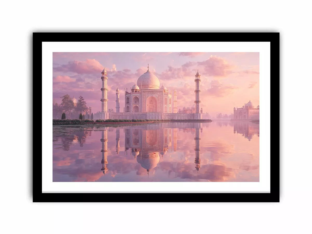 pastel taj mahal sunset Canvas Print india luxury architecture canvas decor agra monument golden sky no reflection