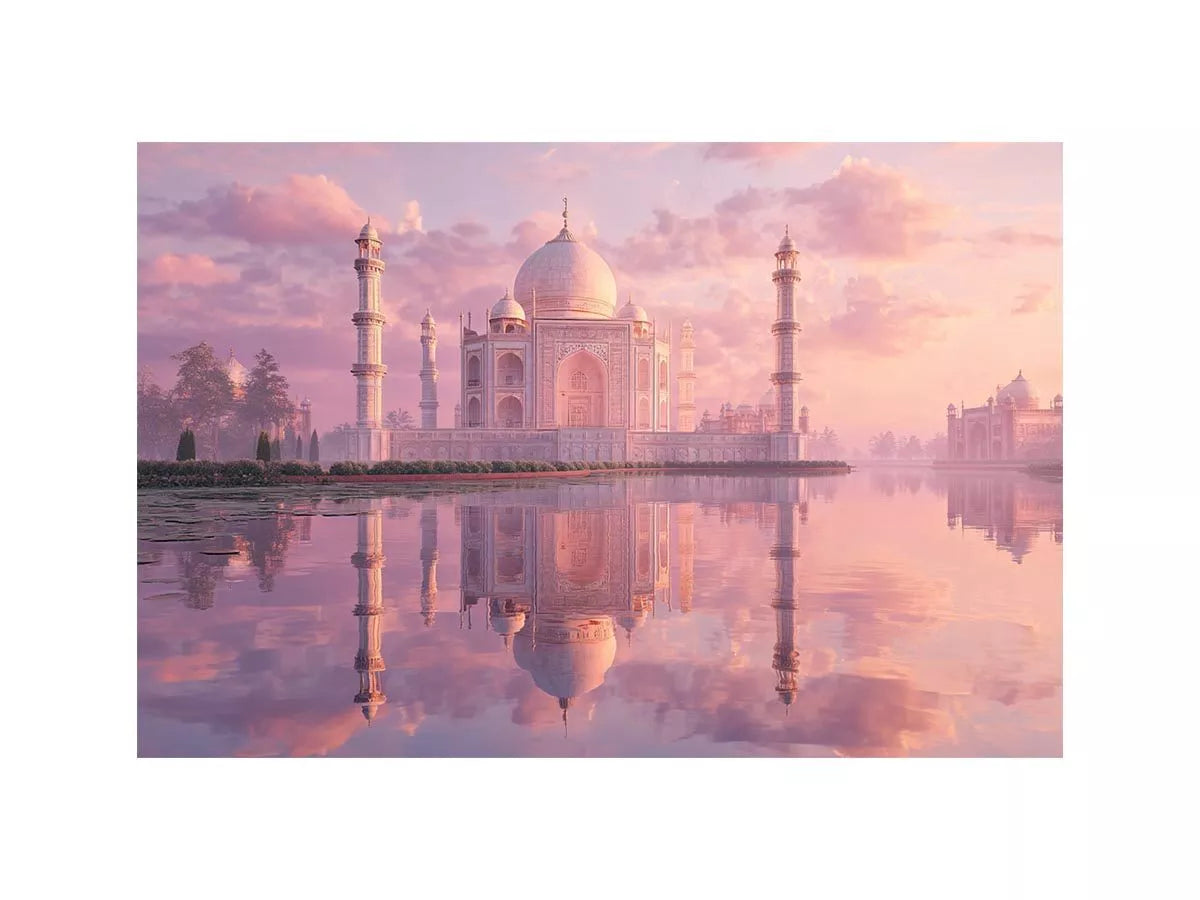 pastel taj mahal sunset Canvas Print india luxury architecture canvas decor agra monument golden sky no reflection