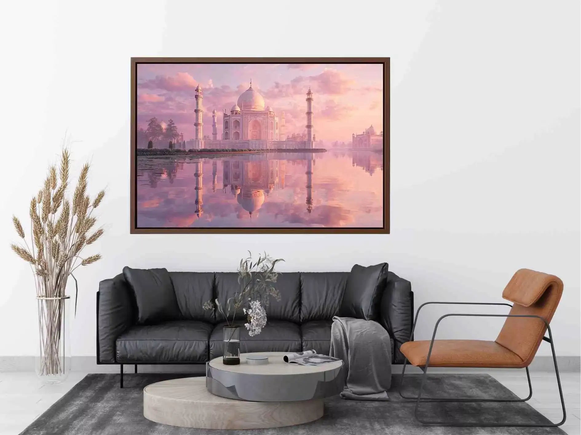 pastel taj mahal sunset Canvas Print india luxury architecture canvas decor agra monument golden sky no reflection