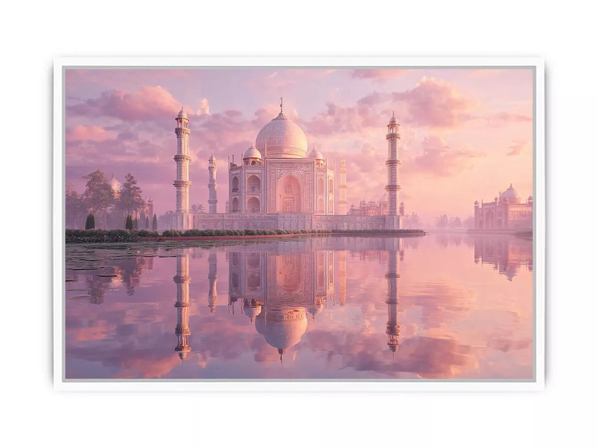 pastel taj mahal sunset Canvas Print india luxury architecture canvas decor agra monument golden sky no reflection