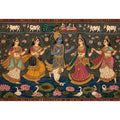 Indian miniature Krishna Raas Leela painting with gopis dancing, lotus pond, traditional spiritual Canvas Print canvas