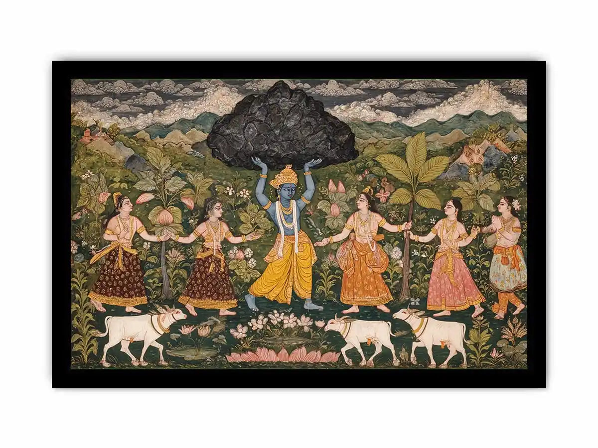 Luxury Krishna Govardhan painting canvas Canvas Print