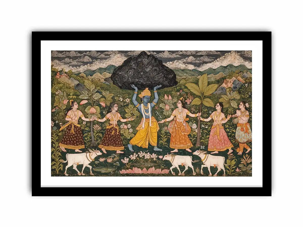 Luxury Krishna Govardhan painting canvas Canvas Print