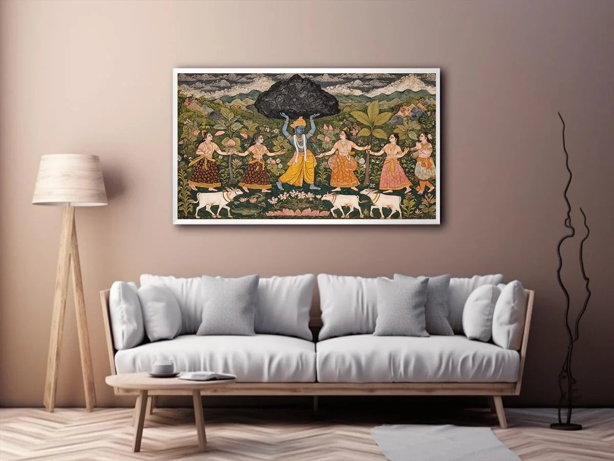 Luxury Krishna Govardhan painting canvas Canvas Print