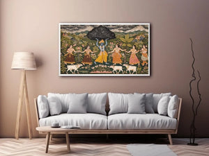 Luxury Krishna Govardhan painting canvas Canvas Print