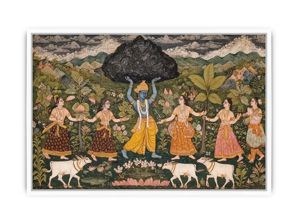 Luxury Krishna Govardhan painting canvas Canvas Print