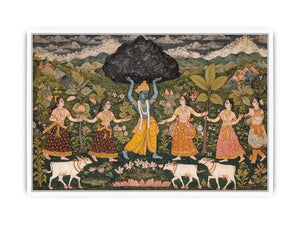Luxury Krishna Govardhan painting canvas Canvas Print