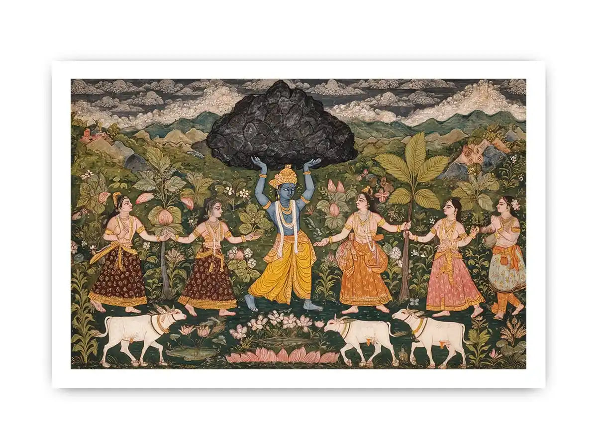 Luxury Krishna Govardhan painting canvas Canvas Print