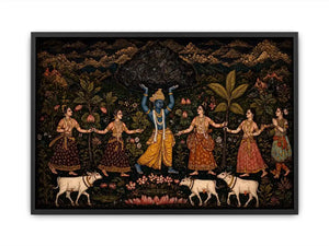 Luxury dark Krishna Govardhan painting canvas Canvas Print