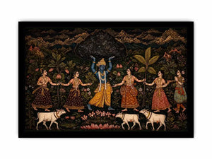 Luxury dark Krishna Govardhan painting canvas Canvas Print