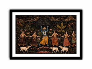 Luxury dark Krishna Govardhan painting canvas Canvas Print