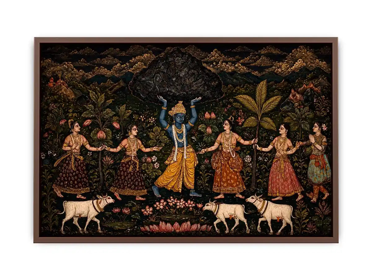 Luxury dark Krishna Govardhan painting canvas Canvas Print