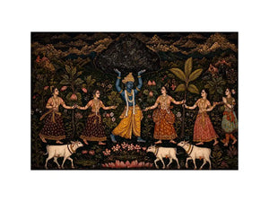 Luxury dark Krishna Govardhan painting canvas Canvas Print