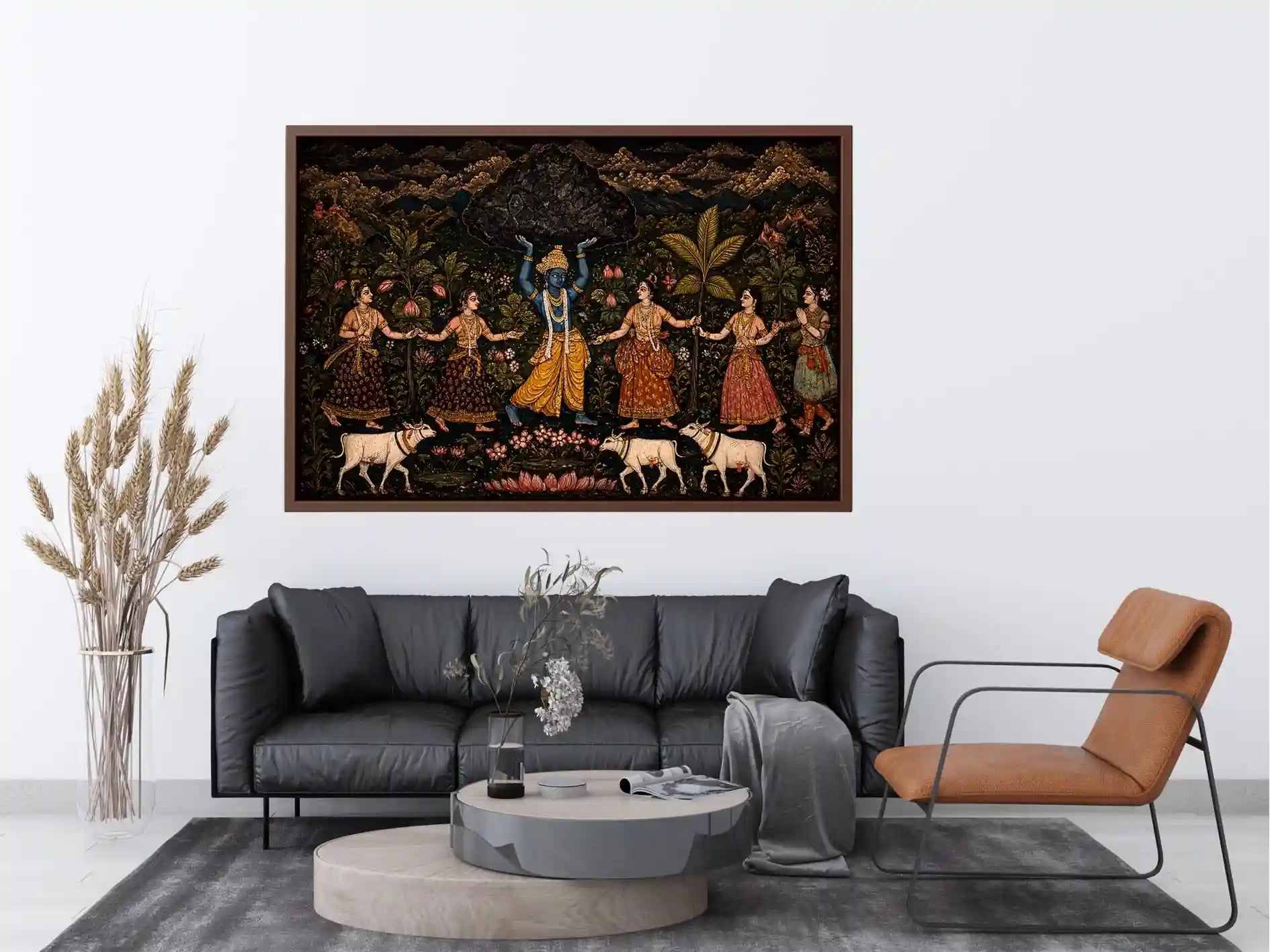 Luxury dark Krishna Govardhan painting canvas Canvas Print