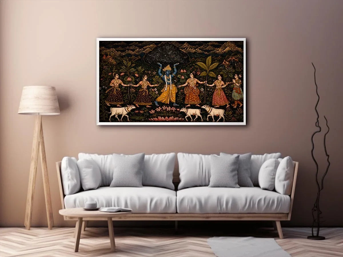 Luxury dark Krishna Govardhan painting canvas Canvas Print