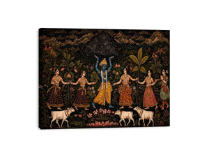 Luxury dark Krishna Govardhan painting canvas Canvas Print