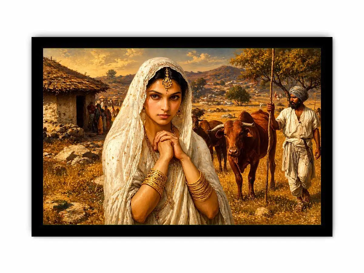 Indian village woman portrait Canvas Print traditional cultural canvas earthy tones decor