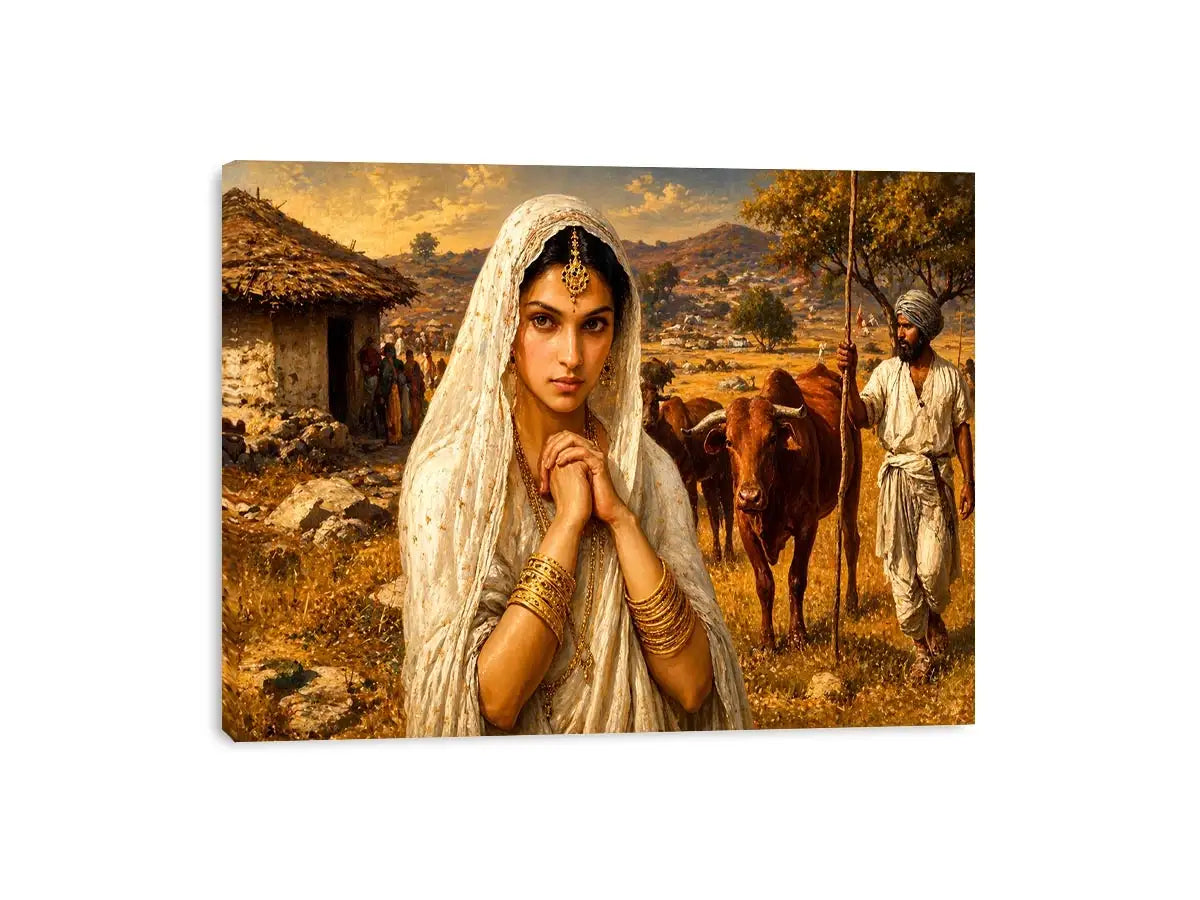 Indian village woman portrait Canvas Print traditional cultural canvas earthy tones decor