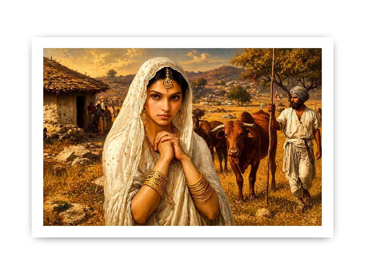 Indian village woman portrait Canvas Print traditional cultural canvas earthy tones decor